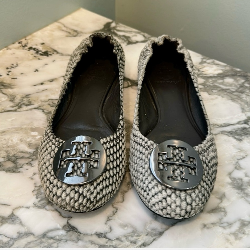 Tory Burch REVA Grey Pony Flats Sz7.5
